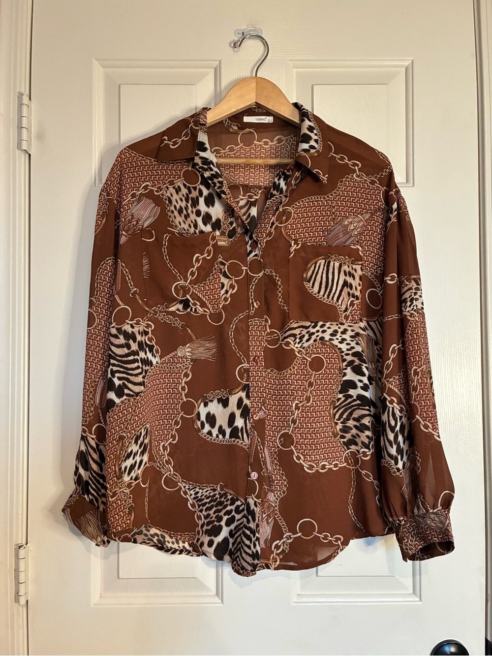 Timing Brown and Tan Chain Print Blouse